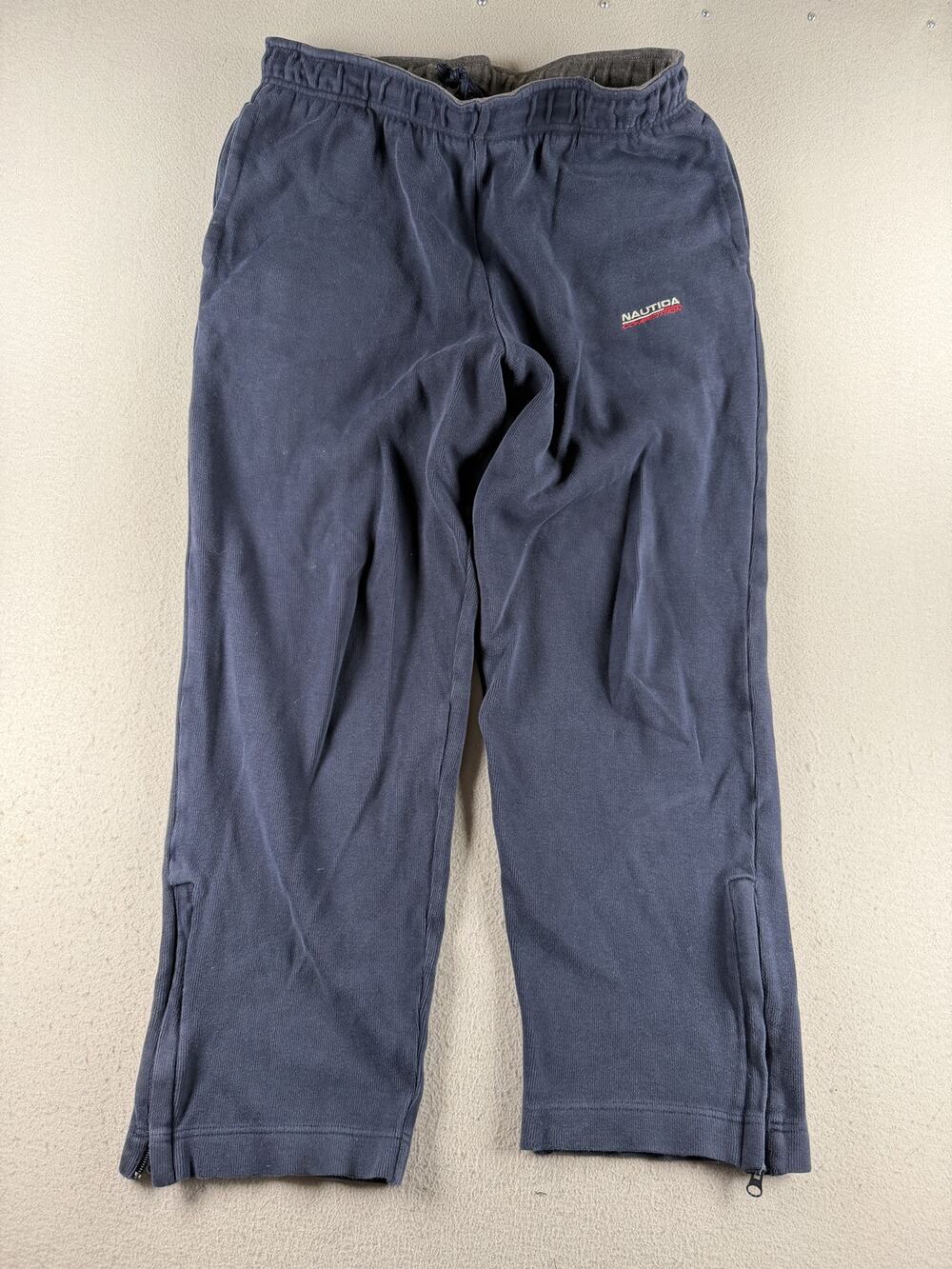Vintage Nautica Competition Sweatpants Mens L Navy Blue Cotton Ankle Zip 90s